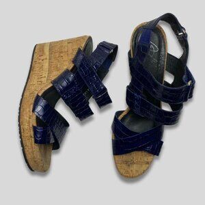 Donald J Pliner Blue/Navy Leather Cork Wedges Size 8